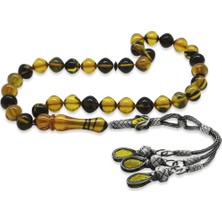 Okyanus Silver 1000 Ayar Gümüş Kazaz Püsküllü Istanbul Kesim Sarı-Siyah Ateş Kehribar Tesbih