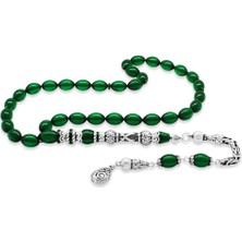 Okyanus Silver 925 Ayar Gümüş Kral Püsküllü Nakkaş Imameli Zülfikar Tasarım Yeşil Ateş Kehribar Tesbih