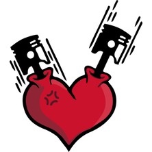 Quart Aksesuar 10 x 11 cm Kalp Piston Heart Sticker Motor Araba Kask Laptop Sticker