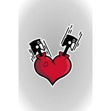 Quart Aksesuar 10 x 11 cm Kalp Piston Heart Sticker Motor Araba Kask Laptop Sticker