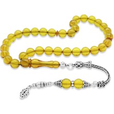 Okyanus Silver 925 Ayar Gümüş Anadolu Deseni Püsküllü Küre Kesim Sarı Ateş Kehribar Tesbih