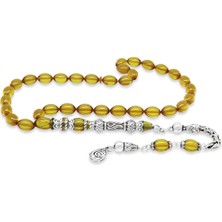 Okyanus Silver 925 Ayar Gümüş Kral Püsküllü Nakkaş Imameli Lale Tasarım Sarı Ateş Kehribar Tesbih