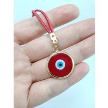 Ennea Art Kırmızı Nazar Boncuğu Araba Dikiz Ayna Süsü El Yapımı Lüks Hediyelik Aksesuar Metalik Ipli