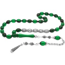 Gümüş Hediye Al Kararmaz Metal Püsküllü Kişiye Özel Isim Yazılı Yeşil-Siyah Ateş Kehribar Tesbih