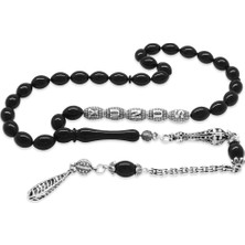 Gümüş Hediye Al Kararmaz Metal Püsküllü Kişiye Özel Isim Yazılı Siyah Sıkma Kehribar Tesbih