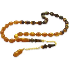 Tesbihname Gold Renk 925 Ayar Gümüş Püsküllü Imamesı Usta Işçilikli Arpa Kesim Sedefli Süzme Bal-Kahverengi Katalin Tesbih