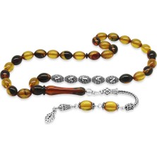 Gümüş Hediye Al 925 Ayar Gümüş Püsküllü Arpa Kesim Gümüş Isim Yazılı Bala-Siyah Ateş Kehribar Tesbih