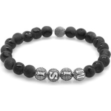 Tesbihname Ayyıldız Oniks Metal Kombinli Kişiye Özel Isim Yazılı Küre Kesim Doğaltaş Bileklik