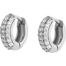 Tesbihname Starlight Diamond Zirkon Taşlı Halka Tasarım 925 Ayar Gümüş Küpe