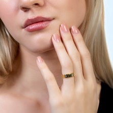 Tesbihname Zincir Tasarım Gold Renk Free Size 925 Ayar Gümüş Kadın Tektaş Yüzük