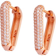 Gümüş Hediye Al Starlight Diamond Zirkon Taşlı V Tasarım Rose Renk 925 Ayar Gümüş Küpe