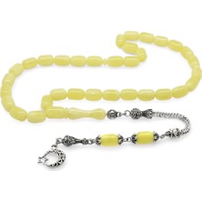 Tesbihname Kararmaz Metal Püsküllü Kapsül Kesim Sarı-Beyaz Hareli Beyrut Kehribar Tesbih