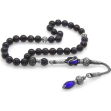 Gümüş Hediye Al 1000 Ayar Gümüş Kazaz Püsküllü Küre Kesim Mavi Yıldız Taşı Doğaltaş Tesbih