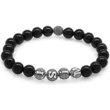 Tesbihname Oniks Metal Kombinli Kişiye Özel Isim Yazılı Küre Kesim Doğaltaş Bileklik