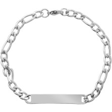 Tesbihname Silver Renk Gurmet Zincirli Basic Model Kişiye Özel Isim/harf Yazılı Erkek Çelik Bileklik