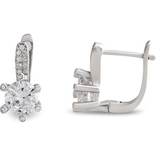 Gümüş Hediye Al Zirkon Tek Taşlı Oval Tasarım Büyük Boy 925 Ayar Gümüş Kadın Küpe