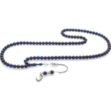 Gümüş Hediye Al 925 Ayar Gümüş Püsküllü Küre Kesim Lacivert Sıkma Kehribar 99LUK Tesbih