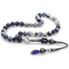 Gümüş Hediye Al 1000 Ayar Gümüş Kazaz Püsküllü Küre Kesim Sodalit Doğaltaş Tesbih