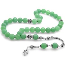 Tesbihname 925 Ayar Gümüş Püsküllü Küre Kesim Aventurin Doğaltaş Tesbih