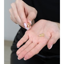 Tesbihname Beyaz Zirkon Taşlı Üç Sıralı Gold Renk 925 Ayar Gümüş Kadın Küpe