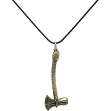 Tesbihname Thor Baltası Tasarım Siyah Ip Zincirli Eskitme Renk Pirinç Erkek Kolye