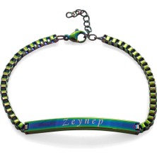 Tesbihname Çelik Zincirli Ice Blue Renk Kişiye Özel Isim Yazılı Kadın Bileklik