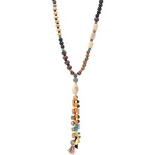 Gümüş Hediye Al El Yapımı Etnik Ahşap Kombinli Siyah Renk Geçişli Deniz Kabuğu Detaylı Otantik Kolye