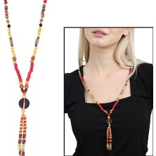 Tesbihname El Yapımı Etnik Ahşap Kombinli Kırmızı Renk Geçişli Tekerlek Detaylı Otantik Kolye