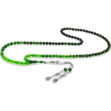 Gümüş Hediye Al Kararmaz Metal Su Damlası Püsküllü Küre Kesim Süzme Yeşil-Siyah Ateş Kehribar 99LUK Tesbih