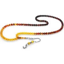 Gümüş Hediye Al 925 Ayar Gümüş Püsküllü Küre Kesim Süzme Bala-Siyah Ateş Kehribar 99LUK Tesbih