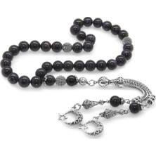 Gümüş Hediye Al Kararmaz Metal Ayyıldız Püsküllü Küre Kesim Mavi Yıldız Taşı Doğaltaş Tesbih