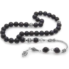 Gümüş Hediye Al 925 Ayar Gümüş Püsküllü Küre Kesim Mavi Yıldız Taşı Doğaltaş Tesbih