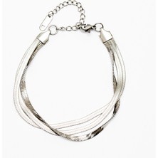 Gümüş Hediye Al Gümüş Renk Kararmaz Metal Snake Zincirli Kadın Bileklik