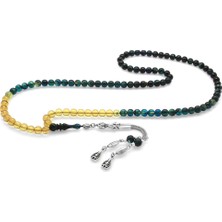 Gümüş Hediye Al Kararmaz Metal Su Damlası Püsküllü Küre Kesim Süzme Mavi-Beyaz Ateş Kehribar 99LUK Tesbih