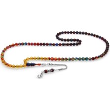 Gümüş Hediye Al 925 Ayar Gümüş Püsküllü Küre Kesim Bonibon Ateş Kehribar 99LUK Tesbih