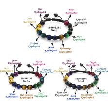 Gümüş Hediye Al Makrome Örgülü Küre Kesim Kaplangözü Doğaltaş Kombinli Kadın-Erkek-Genç Enerji Bilekliği(3lü Set)