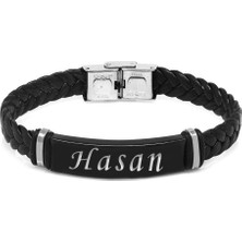 Tesbihname Kişiye Özel Isim Yazılı Balık Sırtı Tasarım Çelik-Deri Kombinli Erkek Bileklik (Model-1)
