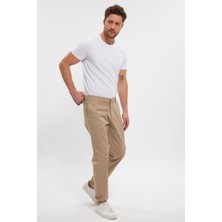 Theseason Erkek Yazlık Bej Gabardin Pamuklu Keten Slim Fit Yan Cep Esnek Chino Pantolon