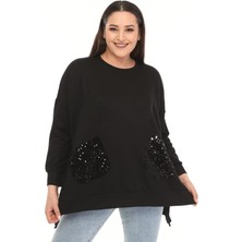 Esina Kadın Iki Iplik Cebi Pulpayetli Oversize Sweat