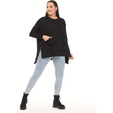 Esina Kadın Iki Iplik Cebi Pulpayetli Oversize Sweat