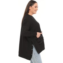 Esina Kadın Iki Iplik Cebi Pulpayetli Oversize Sweat