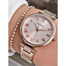 Ferrucci  Çelik Kordon Sade Şık Kadın Kol Saati+Bileklik