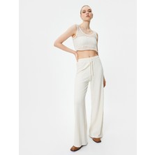 Koton Beli Bağcıklı Müslin Pantolon Bol Paça Normal Bel