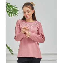 Fresh Moda Kadın Işlemeli Anne Günlük Orta Yaş Penye Bluz
