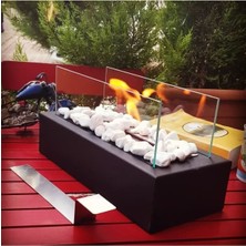 Tekno Trust Metal Siyah Renk Masa Üstü Şömine Sertifikalı Yakıt ve Dekoratif Taş Hediyeli