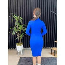 Espoir Plus   Vücuda Oturan Midi Boy Balıkçı Yaka Fitili Örme Elbise