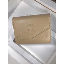 Moda Elf Kadın Bej Renk Bozuk ve Kağıt Para Bölmeli Çıtçıtlı Kartlıklı Zarf Model Cepli Cüzdan