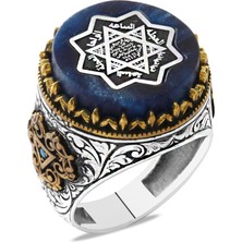 Gümüş Hediye Al Sıkma Kehribar Üzerine Mühr-I Süleyman ve Duası Işlemeli 925 Ayar Gümüş Erkek Yüzük