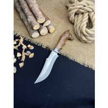 Palta Outdoor El Yapımı Doğa Spor Outdoor Bushcraft 28 cm Kurt Başlı Yelkenli Kamp Mutfak Bıçağı Deri Kılıflı