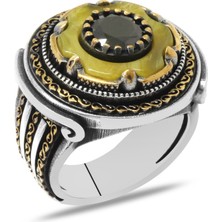 Gül Endam Zirkon&kehribar Kombinli Dönen Çark Tasarım 925 Ayar Gümüş Erkek Yüzük